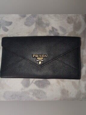 Prada Black Saffiano Leather Envelope Chain Wallet